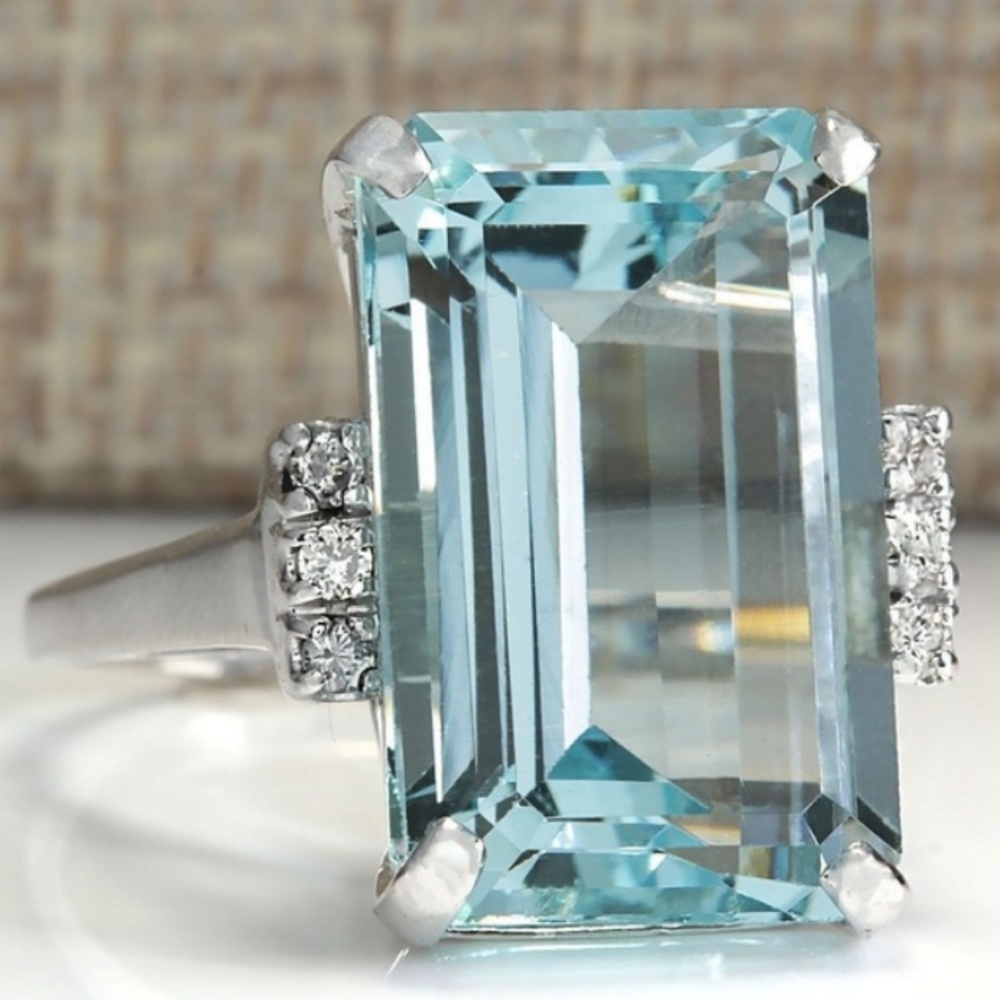 AQUAMARINE 925 S SILVER RING & GIFT - Picture 2 of 5